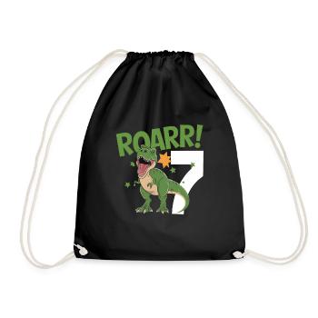 7th Birthday 7 Years Dino Dinosaur Fan - Drawstring Bag - black - Front