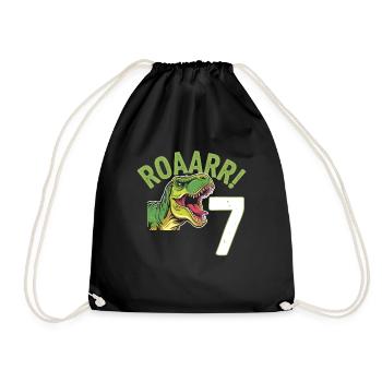 7th Birthday 7 Years Dino Dinosaur Fan - Drawstring Bag - black - Front