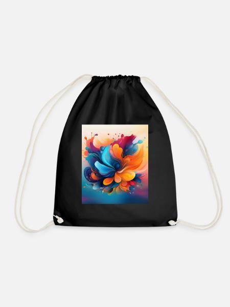 Vivid Abstract Floral Explosion Art - Drawstring Bag - black