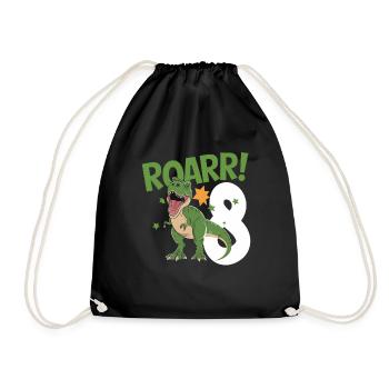 8th Birthday 8 Years Dino Dinosaur Fan - Drawstring Bag - black - Front