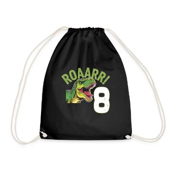 8th Birthday 8 Years Dino Dinosaur Fan - Drawstring Bag - black - Front