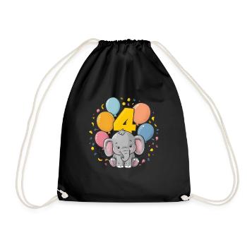 4th Birthday Elephant Children's Birthday Party - Drawstring Bag - black - Front