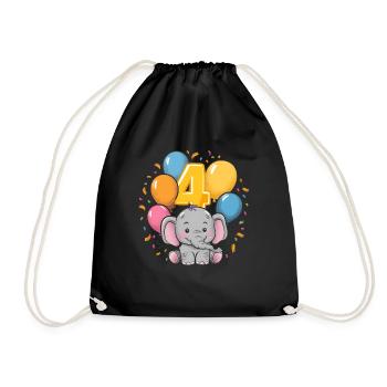 4th Birthday Elephant Children's Birthday Party - Drawstring Bag - black - Front
