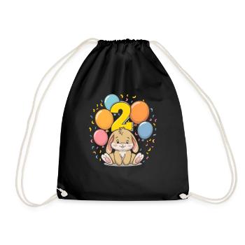 2. Geburtstag Hase Kaninchen Kindergeburtstag - Turnbeutel - Schwarz - Vorne