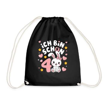 4th Birthday Bunny Bunny Children's Birthday Party - Drawstring Bag - black - Front