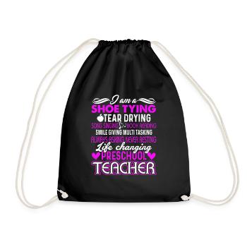 Preschool Teacher I Am Shoe Tying Tear Drying - Drawstring Bag - black - Front