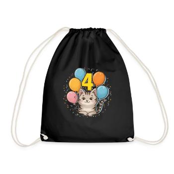4th Birthday Cat Kitten Children's Birthday Party - Drawstring Bag - black - Front