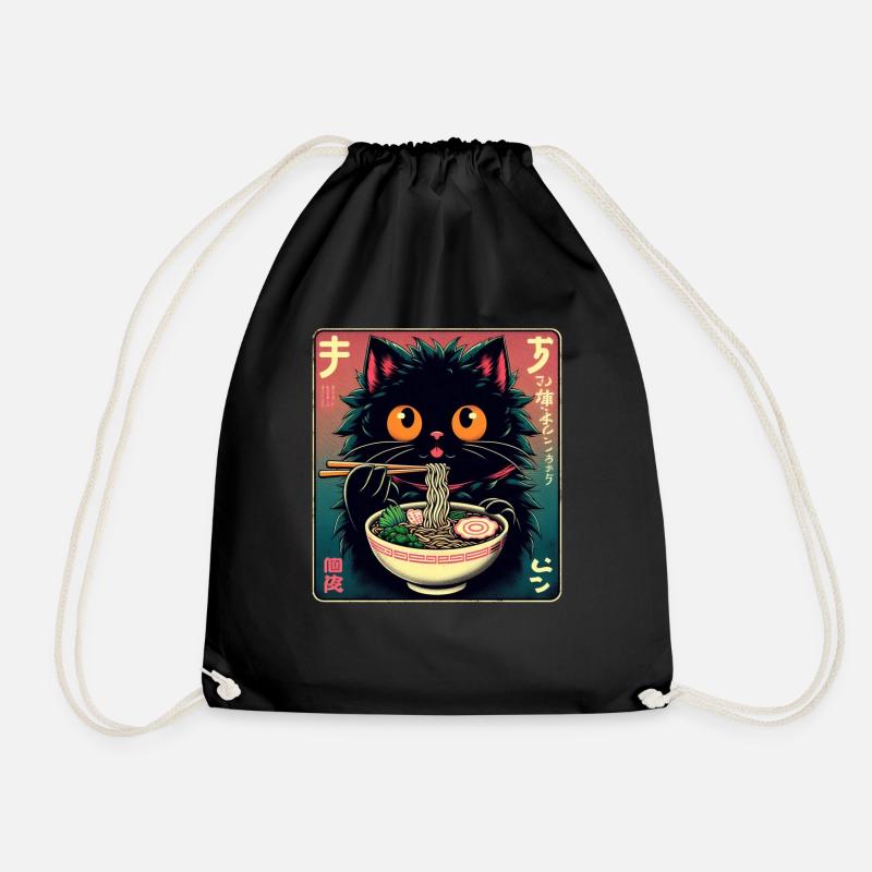 Cat Ramen Nudel Anime Japanische Katze Kätzchen - Turnbeutel - Schwarz