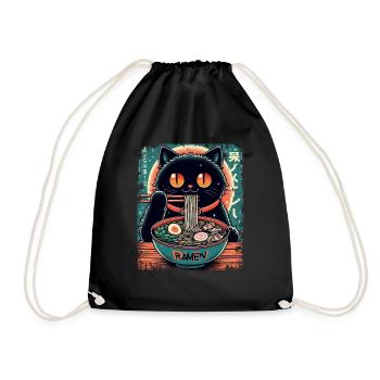 Chat Ramen Nouilles Anime Japonais Chat Chaton - Sac de sport léger - noir - Devant