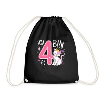 4th Birthday Cat Kitten Children's Birthday Party - Drawstring Bag - black - Front