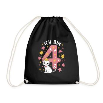 4th Birthday Cat Kitten Children's Birthday Party - Drawstring Bag - black - Front