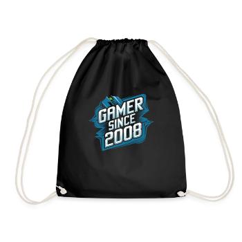Gamer Since 2008 Geek Birthday Gift - Drawstring Bag - black - Front