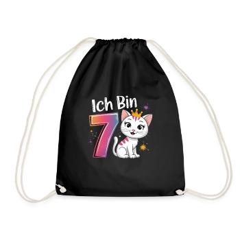 7th Birthday Cat Kitten Children's Birthday Party - Drawstring Bag - black - Front