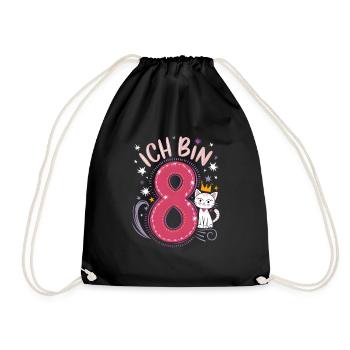 8th Birthday Cat Kitten Children's Birthday - Drawstring Bag - black - Front