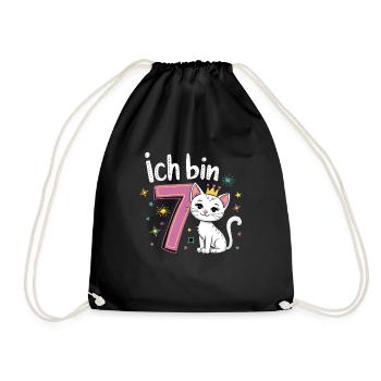 7th Birthday Cat Kitten Children's Birthday Party - Drawstring Bag - black - Front