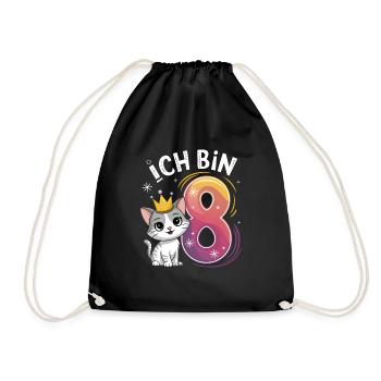 8th Birthday Cat Kitten Children's Birthday - Drawstring Bag - black - Front