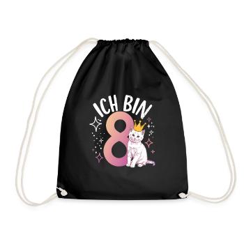 8th Birthday Cat Kitten Children's Birthday - Drawstring Bag - black - Front