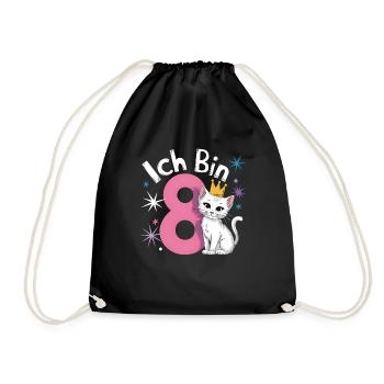 8th Birthday Cat Kitten Children's Birthday - Drawstring Bag - black - Front