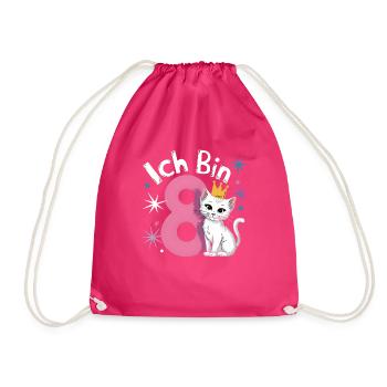 8. Geburtstag Katze Kätzchen Kindergeburtstag - Turnbeutel - Fuchsia - Vorne