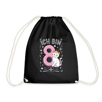 8th Birthday Cat Kitten Children's Birthday - Drawstring Bag - black - Front