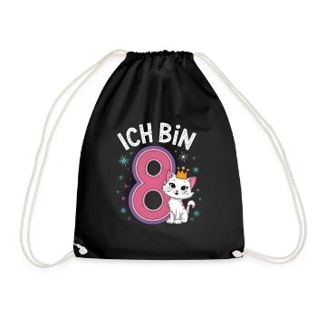 8th Birthday Cat Kitten Children's Birthday - Drawstring Bag - black - Front