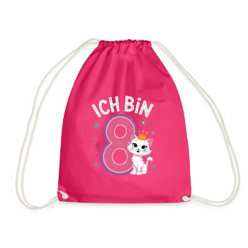 8. Geburtstag Katze Kätzchen Kindergeburtstag - Turnbeutel - Fuchsia - Vorne
