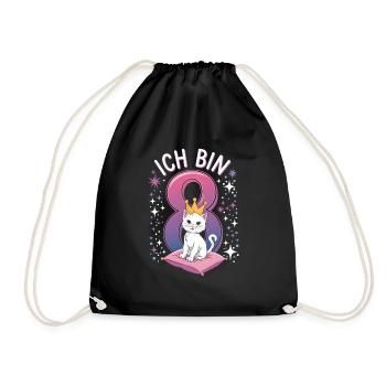 8th Birthday Cat Kitten Children's Birthday - Drawstring Bag - black - Front