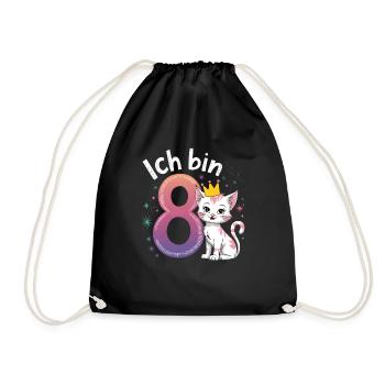 8th Birthday Cat Kitten Children's Birthday - Drawstring Bag - black - Front