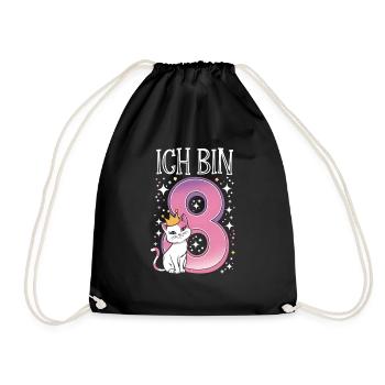8th Birthday Cat Kitten Children's Birthday - Drawstring Bag - black - Front