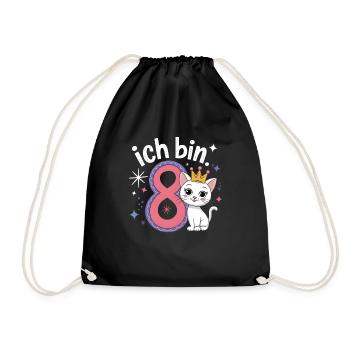 8th Birthday Cat Kitten Children's Birthday - Drawstring Bag - black - Front