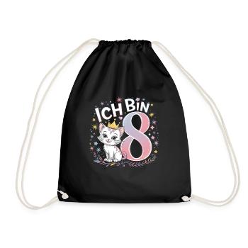 8th Birthday Cat Kitten Children's Birthday - Drawstring Bag - black - Front