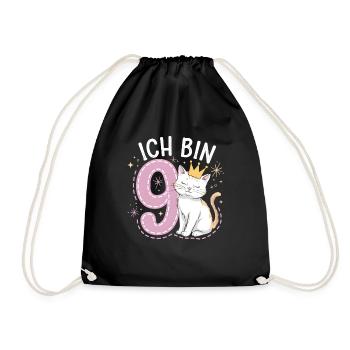 9th Birthday Cat Kitten Children's Birthday - Drawstring Bag - black - Front