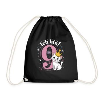 9th Birthday Cat Kitten Children's Birthday - Drawstring Bag - black - Front