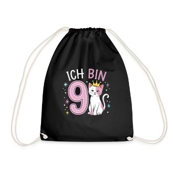 9th Birthday Cat Kitten Children's Birthday - Drawstring Bag - black - Front