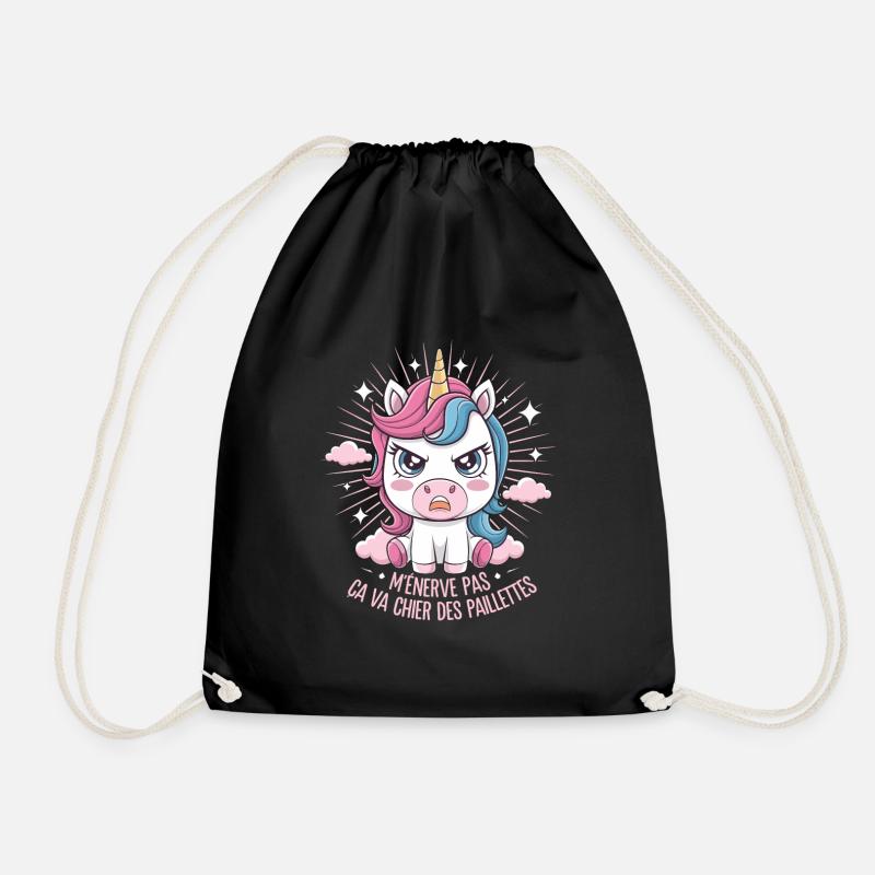 M'Énerve Pas Ça Va Chier Des Paillettes Licorne - Sac de sport léger - noir