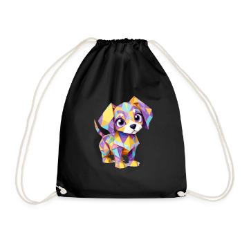 Puppy Playful Adorable Fun Animal Colorful Cute - Drawstring Bag - black - Front