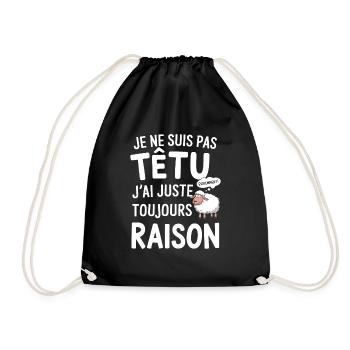 Not stubborn I'm just right saying humor sheep - Drawstring Bag - black - Front