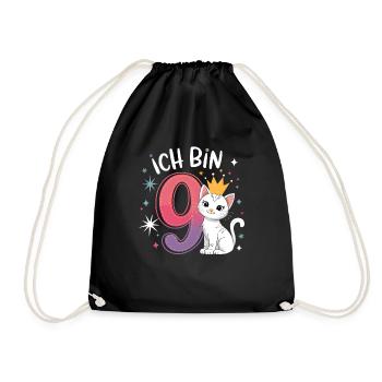9th Birthday Cat Kitten Children's Birthday - Drawstring Bag - black - Front