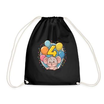 4th Birthday Mouse Children's Birthday Party - Drawstring Bag - black - Front