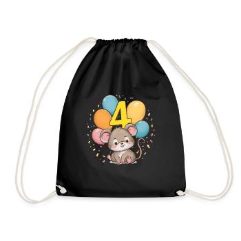 4th Birthday Mouse Children's Birthday Party - Drawstring Bag - black - Front