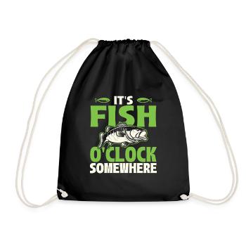 It's Fish O'clock Somewhere Funny Fishing - Drawstring Bag - black - Front