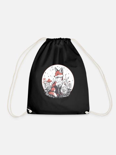 Cottagecore Fuchs mit Blumen - Turnbeutel - Schwarz