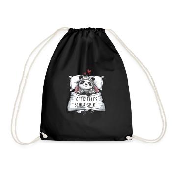 Official Cute Panda Sleep Shirt - Drawstring Bag - black - Front