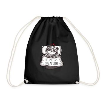 Official Cute Panda Sleep Shirt - Drawstring Bag - black - Front