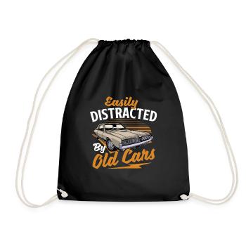 Easily Distracted By Old Cars - Car Guy Collector - Drawstring Bag - black - Front