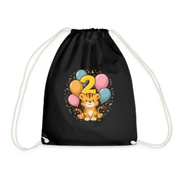 2nd Birthday Tiger Children's Birthday Party - Drawstring Bag - black - Front