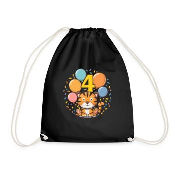 4th Birthday Tiger Children's Birthday Party - Drawstring Bag - black - Front