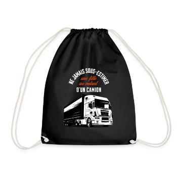 Fille au volant d'un camion. Cadeau cammioneuse - Sac de sport léger - noir - Devant