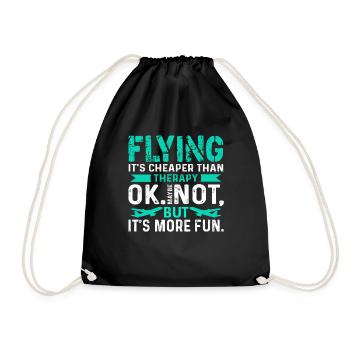 Pilot Flying Is Cheaper Than Therapy - Drawstring Bag - black - Front
