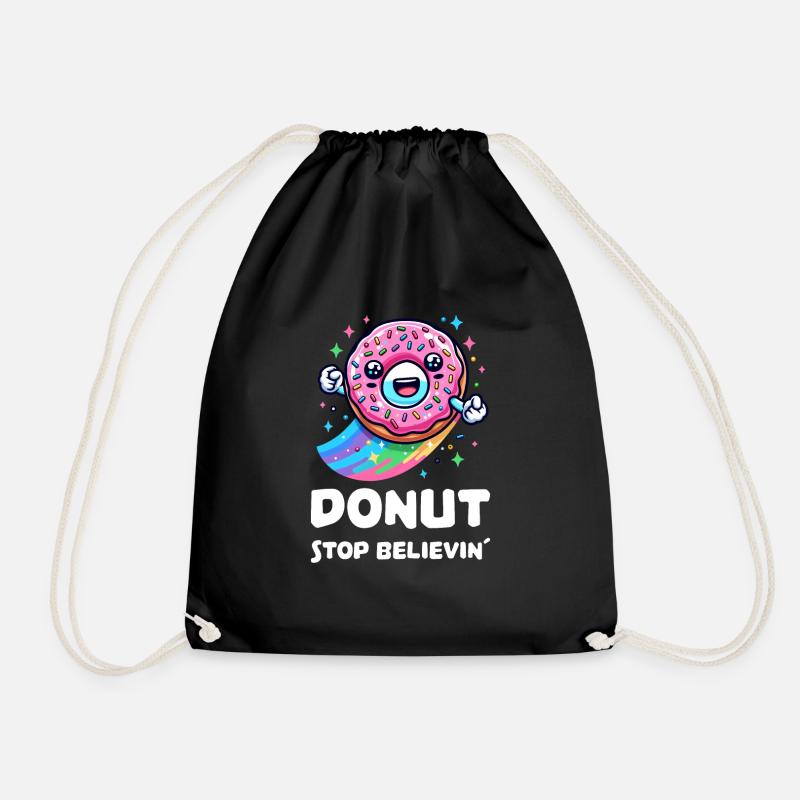 Donut Stop Believin' Cute Donut - Drawstring Bag - black